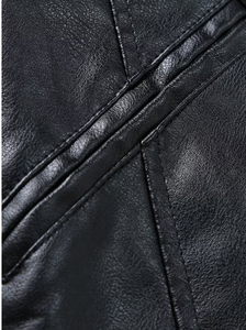<b>Men's</b> Black Cowhide <b>Leather</b> Bomber <b>Jacket</b> Turn-down Collar Zipper Closure Slim Fit Regular Length Solid Color Winter Wear - Product Image 5