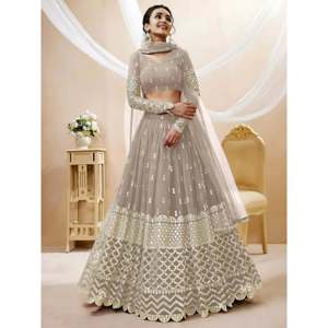Elegant Grey Embroidered Georgette Plus Size <b>Wedding</b> Lehenga Choli - Product Image 1