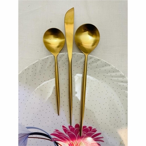 Elegante Juego de Cubiertos Dorados Mate, Diseño Moderno, Acero Inoxidable, Cubertería para Bodas, Restaurante, Vajilla Ecológica, Juego de Cena - Product Image 1