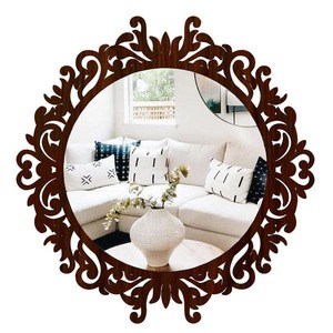 New design Carved wooden brown floral frame decorative wall mirror customized size color available for living room dining space - Product Image 1