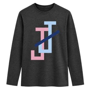 Charcoal Gray JJ Logo Embroidered Long Sleeve Shirt Crew Neck Lightweight Casual <b>Top</b> with Ribbed Cuffs for Sportswear and Club - Product Image 1