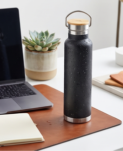 Botella de Agua Simple de Acero Inoxidable Negro Mate con Tapa de Madera, Ecológica y Saludable para Uso Diario, Viajes, Fitness, Hogar y Oficina - Product Image 2