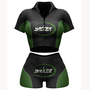 Conjunto de Shorts y Chaqueta Corta para Mujer, Poliéster GSM, Spandex Suave y Elástico, Paneles Rojos y Amarillos, Logotipo con Transferencia Térmica - Product Image 5