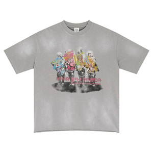 เสื้อยืดโอเวอร์ไซส์สีเขียวมะกอกสำหรับผู้ชาย คอกลม แขนสั้น ผ้าคอตตอนเจอร์ซีย์ย้อมสีพื้น ทรงลำลอง - Product Image 3