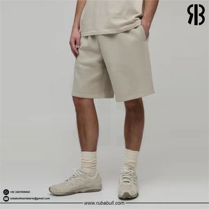 Shorts Bermuda en Coton Beige Uni pour Hommes, Taille Élastique, Décontractés, Respirants, Taille Moyenne, avec Poches, Shorts de Haute Qualité pour Unisexe - Product Image 3