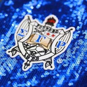 Sigma Gamma Rho <b>Sequin</b> Bomber <b>Jacket</b> SGRho Greek Sorority Blue Gold Sparkle <b>Jacket</b> Womens Greek Apparel - Product Image 4