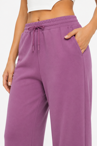 Women Purple Wide Leg pants Casual Lounge Trousers High Waist Relaxed Fit Jogger Pants Drawstring Waist Pants Soft Cotton <b>blend</b> - Product Image 3