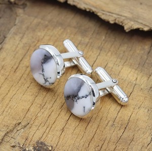Boutons de manchette en opale dendritique pour hommes, en argent sterling 925, bijoux de luxe en pierres précieuses, accessoires formels pour mariage et fête, cadeau pour papa - Product Image 2