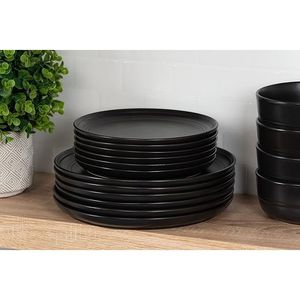 Ensemble de 6 assiettes à salade noires mates de 8,25 pouces avec design à double ligne - Product Image 2