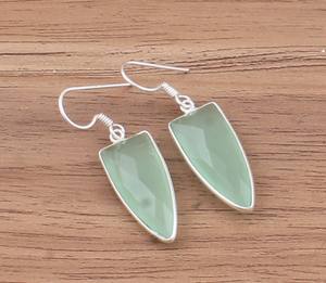 Boucles d'oreilles pendantes en argent sterling plaqué argent avec chalcédoine aqua naturelle en gros pour mariage, fête, bijoux de luxe - Product Image 4