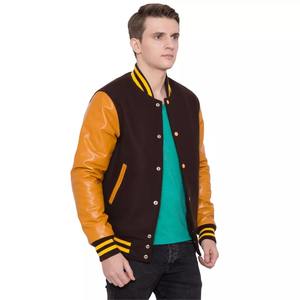Vestes de baseball personnalisées pour hommes, manches en cuir véritable, plusieurs patchs brodés, style streetwear, veste varsity. - Product Image 3