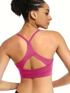 Women Sports Bra Hollow Back Triangle Panel Yoga <b>Crop</b> <b>Top</b> Strappy Gym Workout Fitness Activewear <b>Supportive</b> Bralette Vest Plain - Product Image 3