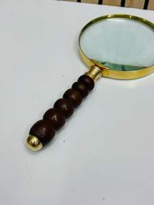 4'' Handheld Magnifying Glass with Beaded Wooden Handle & Brass Frame | Optical Glass <b>Reading</b> and Inspection <b>Magnifier</b> - Product Image 2