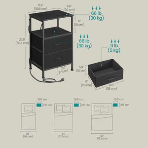 Table de chevet noire de luxe avec 2 tiroirs - Product Image 2