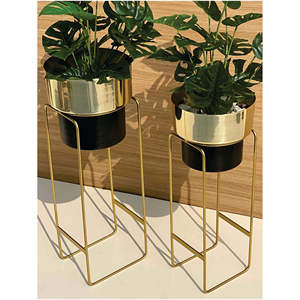 Lot de pots de fleurs en métal doré de style nordique pour bureau, avec support en fil de fer, pour plantes d'intérieur, bonsaïs et succulentes - Product Image 5