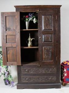 Luxury Handcrafted Solid Wood 2 Door <b>Wardrobe</b> Ornate Jaali Lattice Carving Premium Dark Oak Armoire - Product Image 5