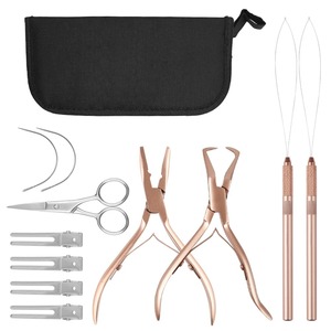 Kit d'outils professionnels pour extensions de cheveux avec pinces en or rose, aiguilles à enfiler, ciseaux de précision, pinces métalliques pour kit d'accessoires - Product Image 1