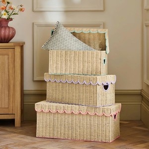 Colección Encantadora de Cajas de Almacenamiento de Mimbre Natural con Adornos Festoneados Coloridos, Accesorios Decorativos para el Hogar - Product Image 1