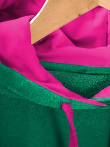 Sudadera con Capucha Verde Unisex, Oversize, de Forro Polar, Casual, con Bolsillos, Manga Larga, para Otoño, Color Sólido, Tejido Liso - Product Image 3