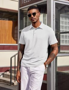 Camiseta de Moda para Hombre, Manga Corta, Cierre de Botones, Estilo Clásico Informal, Transpirable, Spandex/Algodón, Color Sólido, ODM Personalizado - Product Image 2