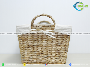 ตะกร้าใส่ของผักตบชวาทำมือตะกร้าซักผ้าโครงโลหะและผ้า - Product Image 6