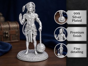 Ídolo de Hanuman Chapado en Plata 999 de Jaipur Metals |   Estatua hindú 100% de latón |   Decoración del Hogar |   Regalo de inauguración de casa |   6x4x6.5 cm |   50g - Product Image 2
