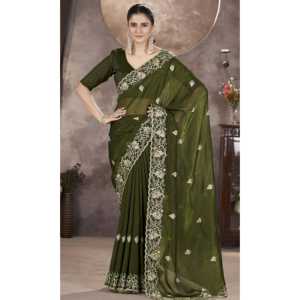 Saree de diseñador para mujer con bordado de hilo y juego de trabajo de secuencia - Product Image 3