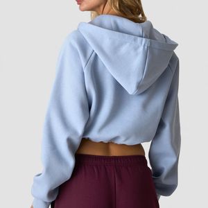 Sudadera corta con cremallera para mujer, logotipo personalizado, manga larga, sudadera corta de moda, OEM, ODM, sudadera de moda al por mayor para mujer - Product Image 3