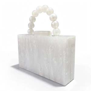 <b>White</b> Marbled Resin Vintage Clutch Bag with Pearl Handle Lock Closure Waterproof Evening Wedding <b>Handbag</b> for <b>Women</b> Chain Strap - Product Image 5