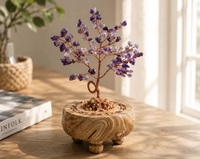 Décoration de table pour bureau à domicile Crystal Tree, motif floral fait main, forme ronde, éclats de pierre naturelle Rajasthan Radheya Global