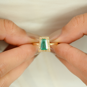 Factory Wholesale Price Fine K18 Yellow Gold Emerald & <b>Diamond</b> Elegant Halo <b>Ring</b> May Birthstone Simple Stackable Bulk Jewelry - Product Image 2