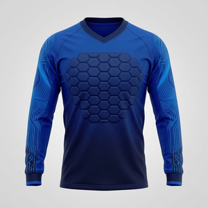 Men's Blue Long Sleeve Soccer Jersey V-<b>Neck</b> <b>Padded</b> Hexagon Pattern Moisture Wicking Breathable Athletic Fit Full Sleeve - Product Image 1