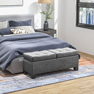 Panca Ottomana con Struttura in Acciaio e Bottoni Trapuntati, con Vano Contenitore da 46 Pollici, per Ufficio Domestico e Soggiorno - Product Image 2