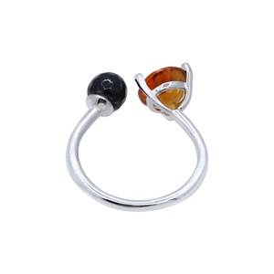 Anillo Abierto de Dos Piedras de Plata de Ley 925 con Citrino Natural y Ónix Negro Facetado, Joyas Memoria, Venta al por Mayor - Product Image 3