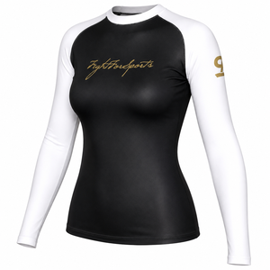 Micah Corporation Women’s Long-Sleeve <b>Raglan</b> Athletic Rashguard – Black & White - Product Image 1