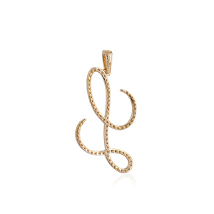 Colgante de Oro Amarillo de 14k con Diamante Natural Pavé y Letra Inicial L Cursiva Grande, Joyería Fina Hecha a Mano, Venta al por Mayor - Product Image 3