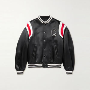 Men's Black Varsity Jacket With C Embroidery Red <b>White</b> <b>Sleeve</b> Stripe Preppy Style Turn-down Collar Single Breasted - Product Image 3