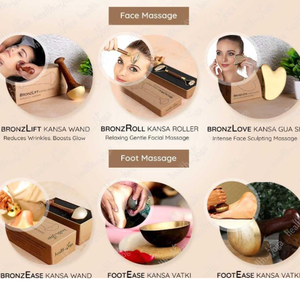 Kansa <b>Wand</b> Ayurvedic Beauty Tool Face Body Foot <b>Massage</b> Double Sided Bronze Metal Ends Teak Wood Handle Lightweight Handmade - Product Image 3