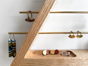 Wooden Wall Mount Jewelry Organizer With Brass Rods And <b>Hooks</b> Minimalist Polygon <b>Shelf</b> For Rings Earrings Necklaces Storage - Product Image 5