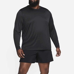 T-shirt à manches longues pour homme, col rond, noir uni, séchage rapide, tricoté, coupe classique, style décontracté, 100% polyester - Product Image 3