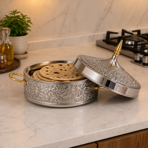 Casserole isotherme de luxe en acier inoxydable gaufré avec poignées dorées, plat de service alimentaire sécurisé, ustensile de cuisine haut de gamme - Product Image 3