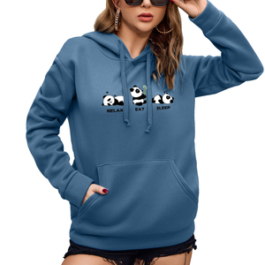Sweat à capuche jaune pour femme avec imprimé de dessin animé de panda, poche avant, vêtement décontracté d'automne, 100% coton tricoté, manches longues - Product Image 6
