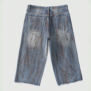 Shorts en jean 3/4 déchirés personnalisés 100 % coton, délavés, style urbain décontracté, respirants, écologiques, longueur genou - Product Image 2