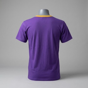 Camiseta Morada de Manga Corta para Hombre con Logotipo Omega Bordado en Dorado, Ribete en Contraste, Cuello Redondo, Corte Regular - Product Image 2