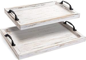 Plateau de service en bois de pin blanc rustique, grand plateau en bois avec poignées intégrées - Product Image 4