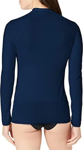 Maillot de bain unisexe à manches longues bleu marine avec logo personnalisé imprimé sur le devant, protection anti-UV, manches longues, 100% polyester respirant - Product Image 2