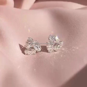 Three Oval Diamond <b>Earrings</b> in White <b>Gold</b>, Elegant Drop <b>Dangle</b> Jewelry for Women, Luxury Bridal Statement <b>Earrings</b> Timeless Gift - Product Image 4