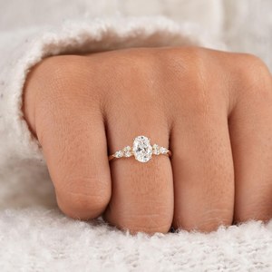 Floral 1.01CT Oval Cut Diamond Cluster <b>Ring</b> Lab Grown 14K Yellow Gold Wedding Bridal Promise Gift For Party Charms - Product Image 3