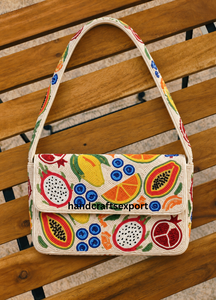 Colorful Beaded Fruit Pattern High Quality Handmade Professional Strong & Safe Luxury Fashion Shoulder <b>Bag</b> Customizable Options - Product Image 4