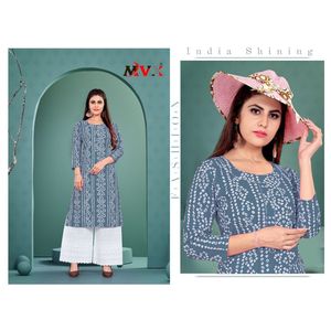 NOUVEL ARRIVÉ RAYONNE IMPRIMÉ TRAVAIL KURTI AVEC PALAZZO GRIS - Product Image 1